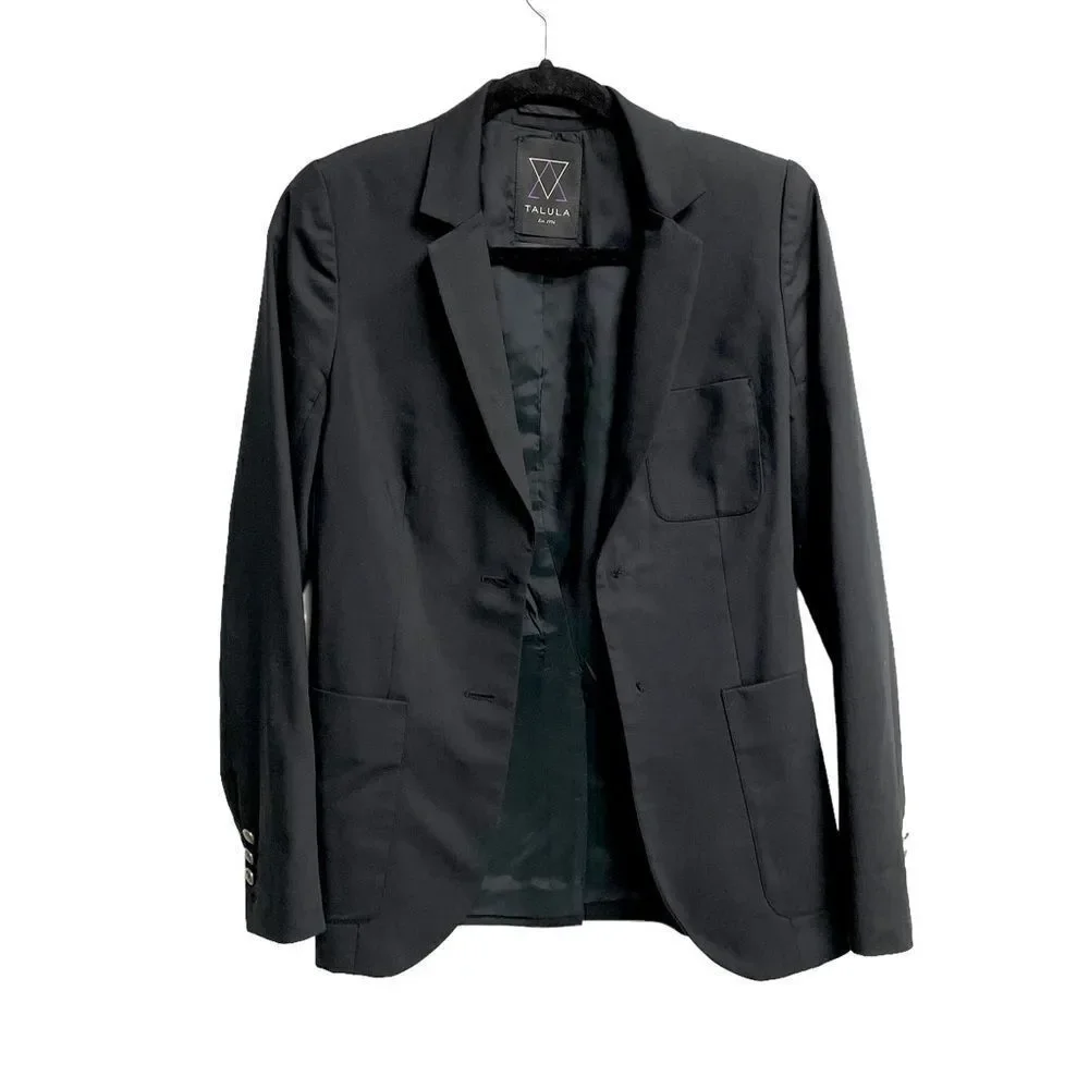 ARITZIA Talula Wool Boyfriend Blazer Jacket Roll Sleeves Black 2